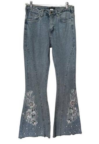 Venus  Floral Applique Wide Leg Flare Bootcut Jeans size 6