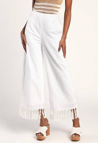 Lulus  Women’s Blissfully Boho Ivory Tasseled Wide-Leg Pants size Small