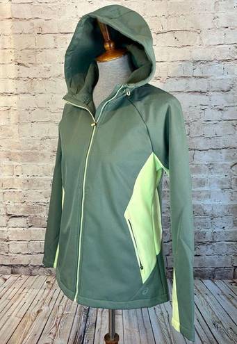 ASICS  Softshell Green Jacket Hood Full Zip Color Block Rain Water Resistant Med