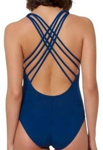 Bleu Rod Beattie  Women's Blue Sheer Mesh Panel Strappy Back One Piece Swimsuit