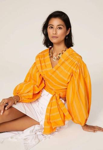 Wyatt Acler The  Puff Balloon Sleeve Cropped Wrap Blouse in Pumpkin Stripe