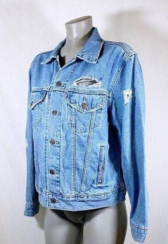 Levis Distressed Ex-Boyfriend Denim Trucker Blue Jean Jacket~M~ 