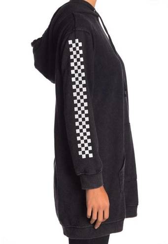 Honey Punch Oversized Checkered Board Distressed Sweatshirt Hoodie Dress