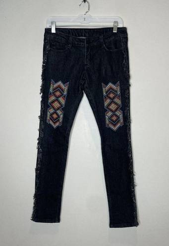 Unif  Tribal Fringe Santa Fe Black Straight Leg Jeans Size 27