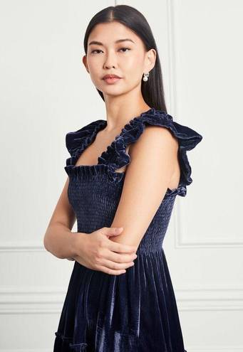 Hill House  The Ellie Tiered Midi Nap Dress in Navy Velvet Size XS