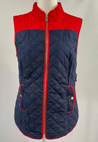 Charter Club New  Colorblocked Quilted Vest Full Zip Navy Blue Red