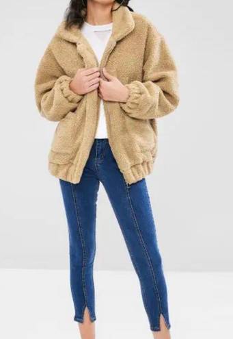 Zaful Fluffy Zip Up Winter Teddy Coat