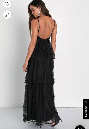 Lulus  Black Lace V-Neck Sleeveless Tiered Maxi Dress