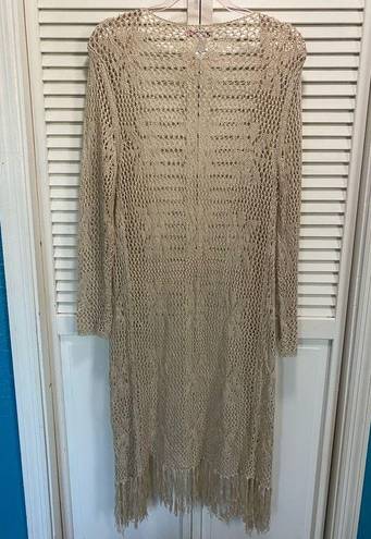 Vivid Collection of NY Long Beige Crocheted Duster