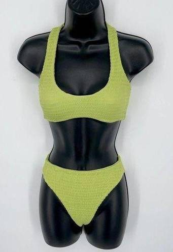 Naked Wardrobe  Swim Lime Smocked 2 Pc Bikini NEW Womens Sz M Style NW-W0538