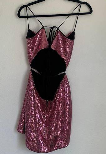 NBD X by  Cindy Strappy Allover Sequin Cutout Mini Dress in Pink