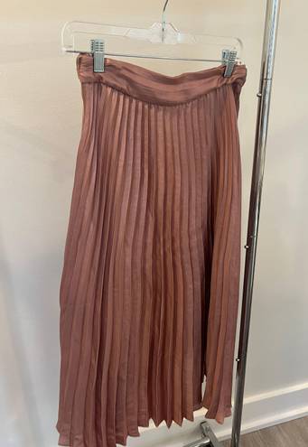 Anthropologie Maeve Paulina Pleated Midi Skirt Metallic Rose Pink, Size 6