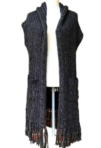 CAbi  Long Sweater Cardigan Roll Neck Fringe Hem Dark Grey Women’s Size Medium