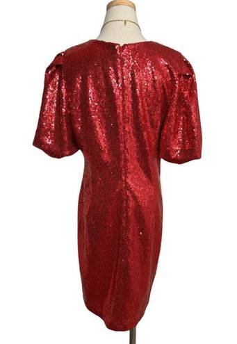 Krass&co NY &  Sequin puff sleeve mini dress magenta pink red sash bow size large L