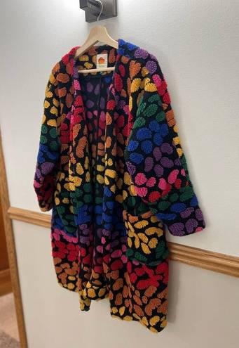 Farm Rio EUC  RARE Rainbow Leopard Fleece Duster oversized Size XS Retails $245