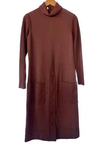 Kimberly Vintage  60s Virgin Wool Long Sleeve Ribbed Turtleneck Sweater Dress 12