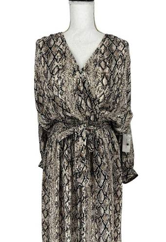 Brochu Walker  Olivia Snake Print Blouson Midi-Dress in Metallic Python