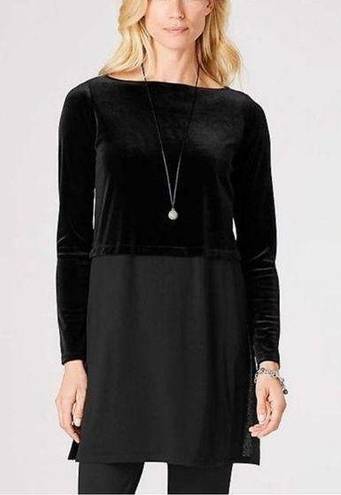 J.Jill  Wearever Mixed Media Black Velvet Top Side slits long sleeve size L P