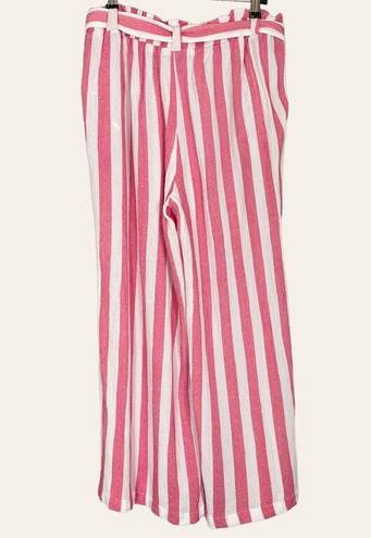 Gibson  Striped Culottes Pants Red White Lightweight Summer Tie Belt Pants Medium