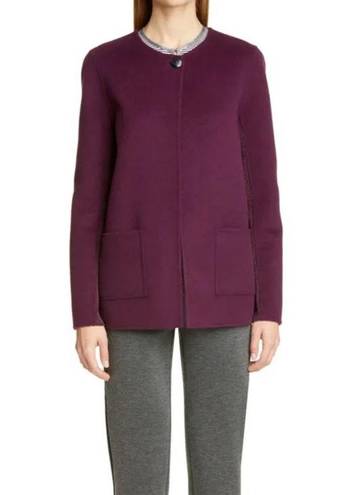 St. John  Double Face Cashmere Wool Blend Jacket Plum Snap Front Coat pockets