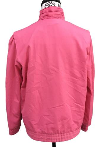 London Fog Vintage 80s  Coral Pink Zip Up Vented Windbreaker High Gathered Neck 6