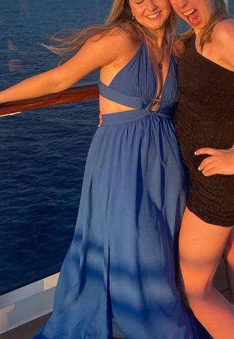 Blue Cut Out Sundress With Slit