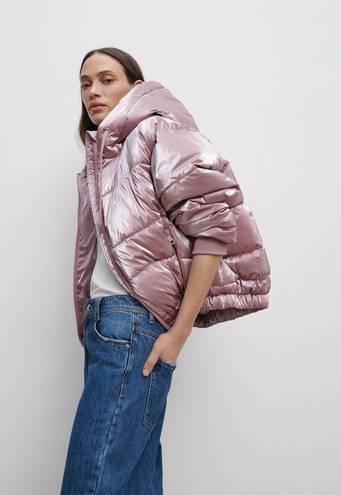 ZARA BLOGGER FAVE Pink Shine Hooded Puffer Jacket