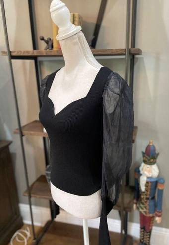 Veronica Beard  Finian Mixed Media Wool Blend Top Black Womens Size XS