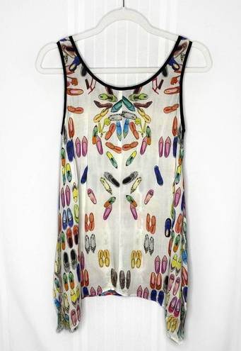 Karen Kane  Shoe Novelty Handkerchief Tank Top XS Semi Sheer Sleeveless White