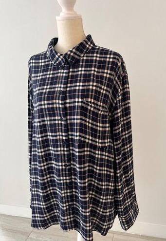 Treasure & Bond  Destroyed Boyfriend Plaid Flannel Long Sleeve Shirt Women's Larg