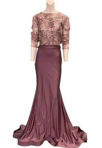 Jessica Angel  884 Floral Bodice V-back Maxi Gown Champagne Size Large NWT