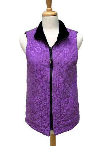 Coldwater Creek  Vest Small Quilted Velvet Silk Reversible Zip up Black Purple