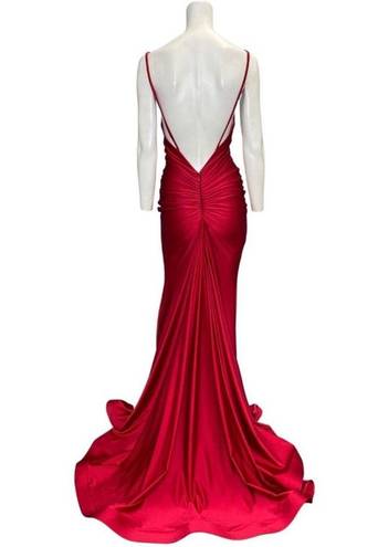 Jessica Angel  974 Square Neck Ruched Open Back Gown Red Size XS NWT