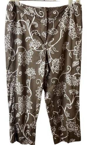 Talbots Vtg 90s/Y2K  Petites Stretch Floral Capri Crop Pants Brown/White Sz 10P