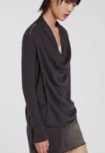 all saints wool drina asymmetrical draped shoulder zip jacket