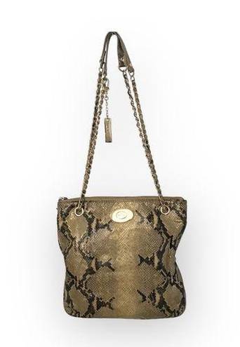 DKNY  ᪥ Crossbody Leather Convertible Bag ᪥ Double Chain ᪥ Metallic Python Print