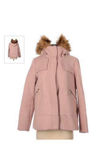 ZARA Women Short Coat With Textured Hood Pink Size M NWT