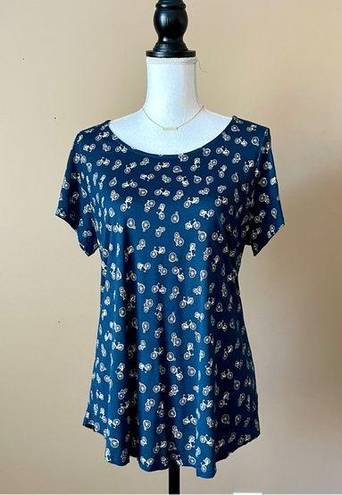 W5  | Navy Blue All-Over Bicycle Print Graphic Tee Sz L