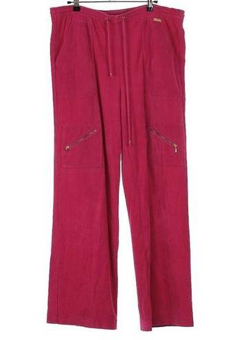 St. John  Sport Marie Gray Wide Leg Pink Corduroy Pull On Pant Medium