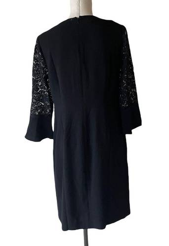 Talbots NWT RSVP By  Crepe and Lace Shift  Black Bell Sleeve Dress