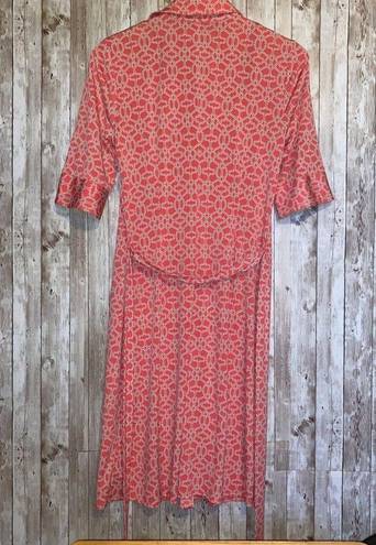 Laundry by Shelli Segal  Pink Coral White Front Button Geometric Dress Size 10