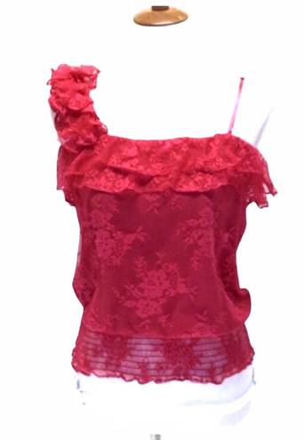 Arden B . Sleeveless Hot Pink Lace Blouson Top