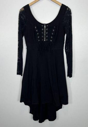 Tripp NYC  Lace Long Sleeve Hi Low Corset Dress Black Size Medium Goth Witchy