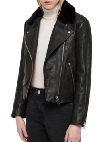 ALLSAINTS  Pataya Lux Black Leather Biker Jacket with Fur Collar