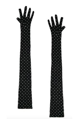 MISHA Sparkle Gloves Black Silver Black Sheer Rhinestone Opera Designer $91 NEW