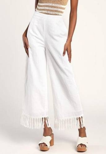 Lulus  Women’s Blissfully Boho Ivory Tasseled Wide-Leg Pants size Medium