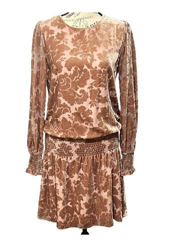 Parker Carmindy Dress Apricot Burnout Sheer Velvet Floral Smocked Mini Dress S