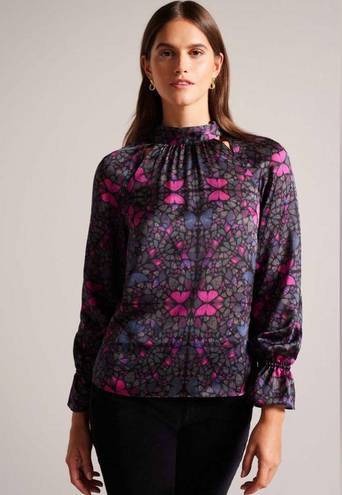 Ted Baker NWT  Heiydii High Neck Satin Butterfly Print Blouse