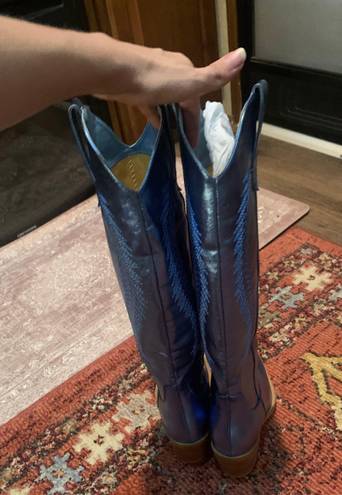 Blue Metallic Cowgirl Boots Size 7