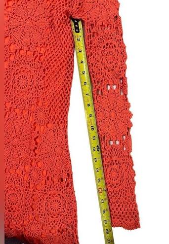 Boston Proper  Coral Crochet Lace Illusion-Sleeve Dress Boho Small